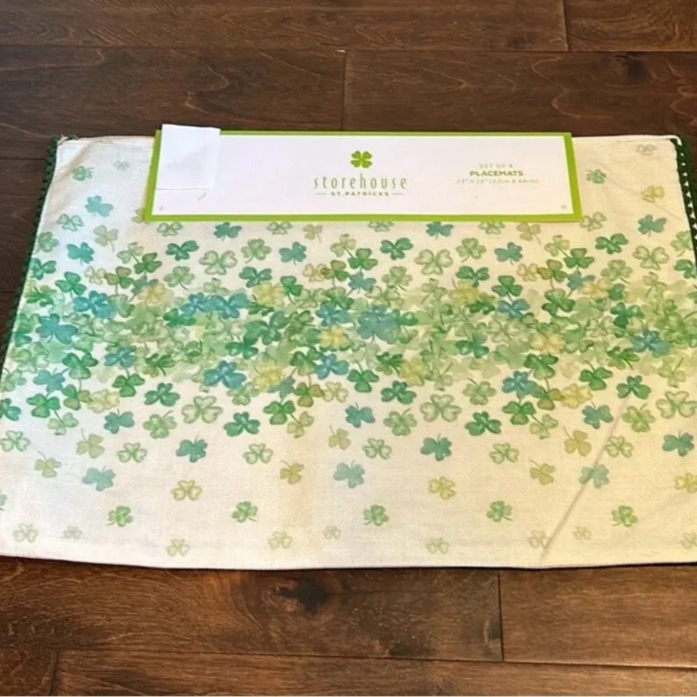 Storehouse St Patricks Day Set Of 4 Placemats Green Clover Irish New